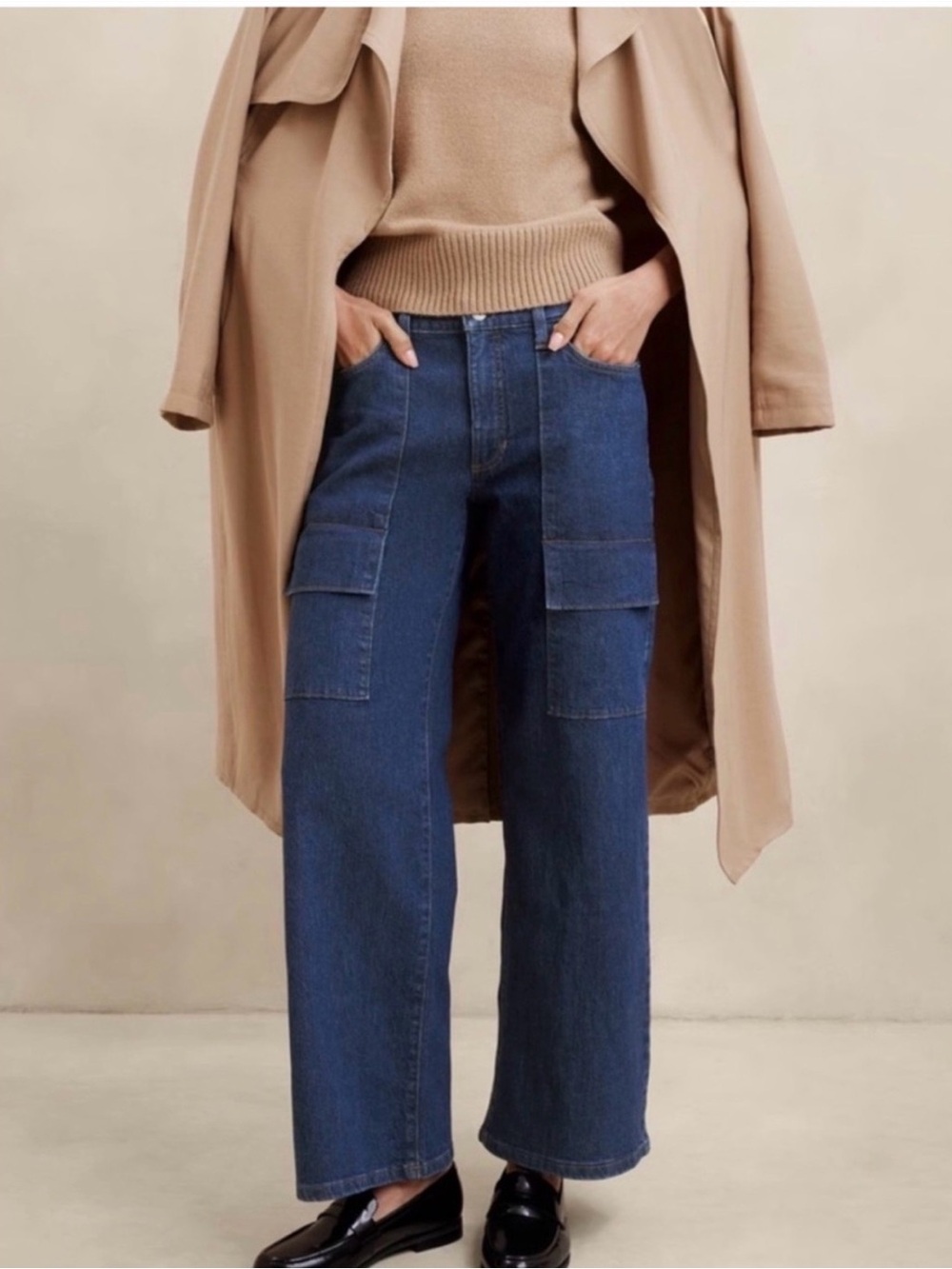NWT Banana Republic utility cargo jeans mid rise 28/6 petite wide leg